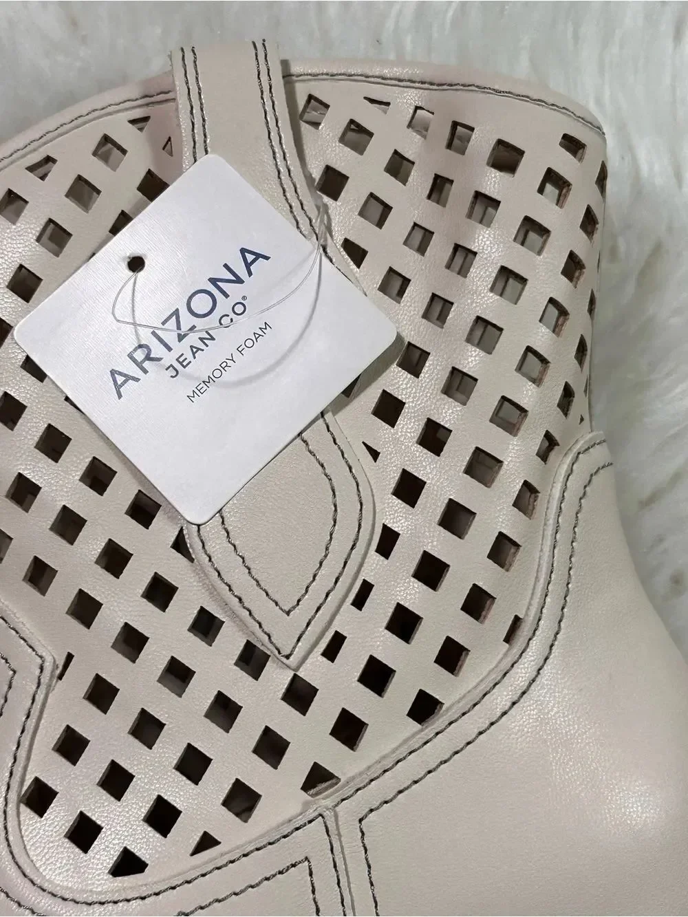 Arizona Jean Company Cream Cutout Western Ankle Boots with Metallic Toe Cap